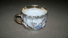Small Victorian Vintage Fairing Gilded Gold White and Blue Flowers Cup