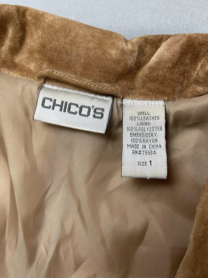 Jaqueta Chicos Feminina Tamanho 1 Camurça Marrom Boho Western Country Couro Outono Rústico - Imagem 4 de 4