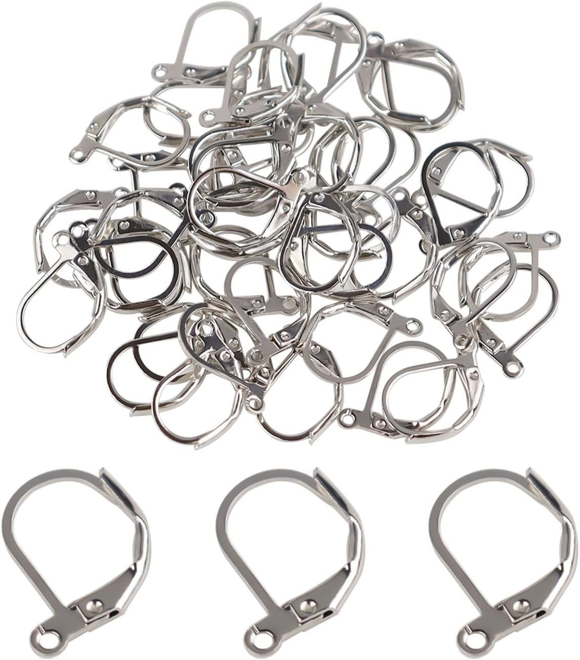 50 Pcs Leverback Earring Hooks Jewelry Findings Ear Wires for DIY Earrings Silve