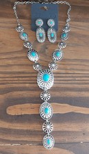 Large Concho Turquoise Earrings And Necklace Set Fashion Southwestern Jewelry