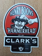 Beer pump clip badge, Clark's Brewery, Henry Boons "Hammerhead", Boy Theme