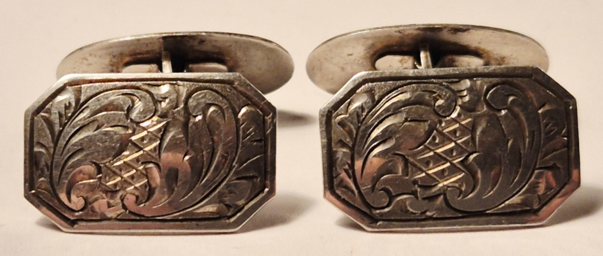 E0002 - Solid 835 Silver Cufflinks - Engraving - … - image 1