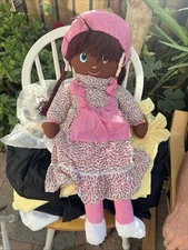 Vintage Rag Doll Large 29 Cloth Doll with Braids & Bonnet Floral Dress
