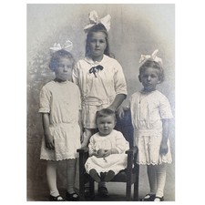Antique Children Portrait Photo Girls Baby Bow Dresses Cabinet Card Early 1900s