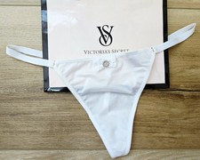 Vintage Victoria's Secret White Silky Smooth Bridal Bow V-String Panties O/S