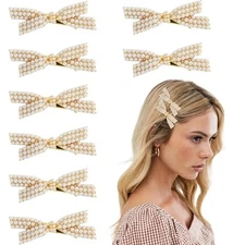 8PCS Pearl Bow Hair Clips, Duckbill Hair Claw Clips Gold Metal Hair Clip 