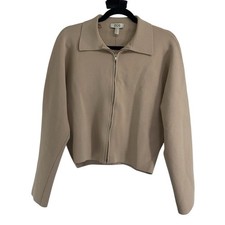 COS Beige Cropped Milano Knit Zip Up Collared...