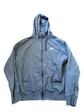 Nike Gray Cotton Full Zip Hooded Sweatshirt Pockets Men's Regular Size S Hoodie