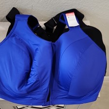 Women s Zip Front Sports Bra - Blue/Black Solid Activewear with Strap Accents