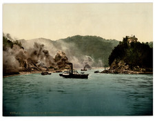 Österreich, Donaugebiet, Strudel mit Schiffzug vintage photochrom photochromie