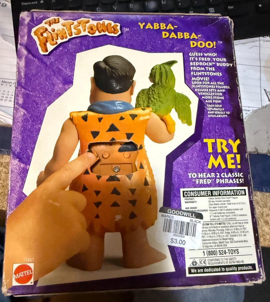 Figura de acción The Flintstones Movie Yabba-Dabba-Doo Fred 93 Mattel sellada Foto 2 de 2