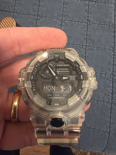 Casio G-Shock 53.4mm Clear/Black Resin Case, Clear Resin Band, Men's Watch...