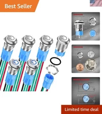12mm Waterproof Push Button Switch with Blue LED - 6 Pack for Automotive Use