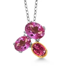 925 Silver and 10K Yellow Gold Pink Mystic Topaz and Pink Tourmaline Pendant