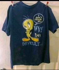 Looney Tunes T-shirt Tweety Why Be Difficult Be Impossible 90s LARGE Vintage