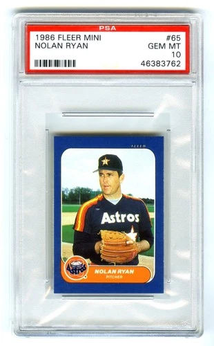 NOLAN RYAN~RARE (POP 95) 1986 FLEER MINI PSA-10 GEM-MT HOT MLB BASEBALL CARD #65