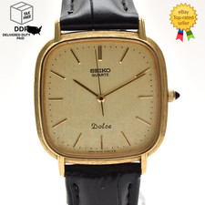 Vintage N MINT w/New Belt SEIKO Dolce 6030-5420 Quartz Gold Unisex Watch JAPAN