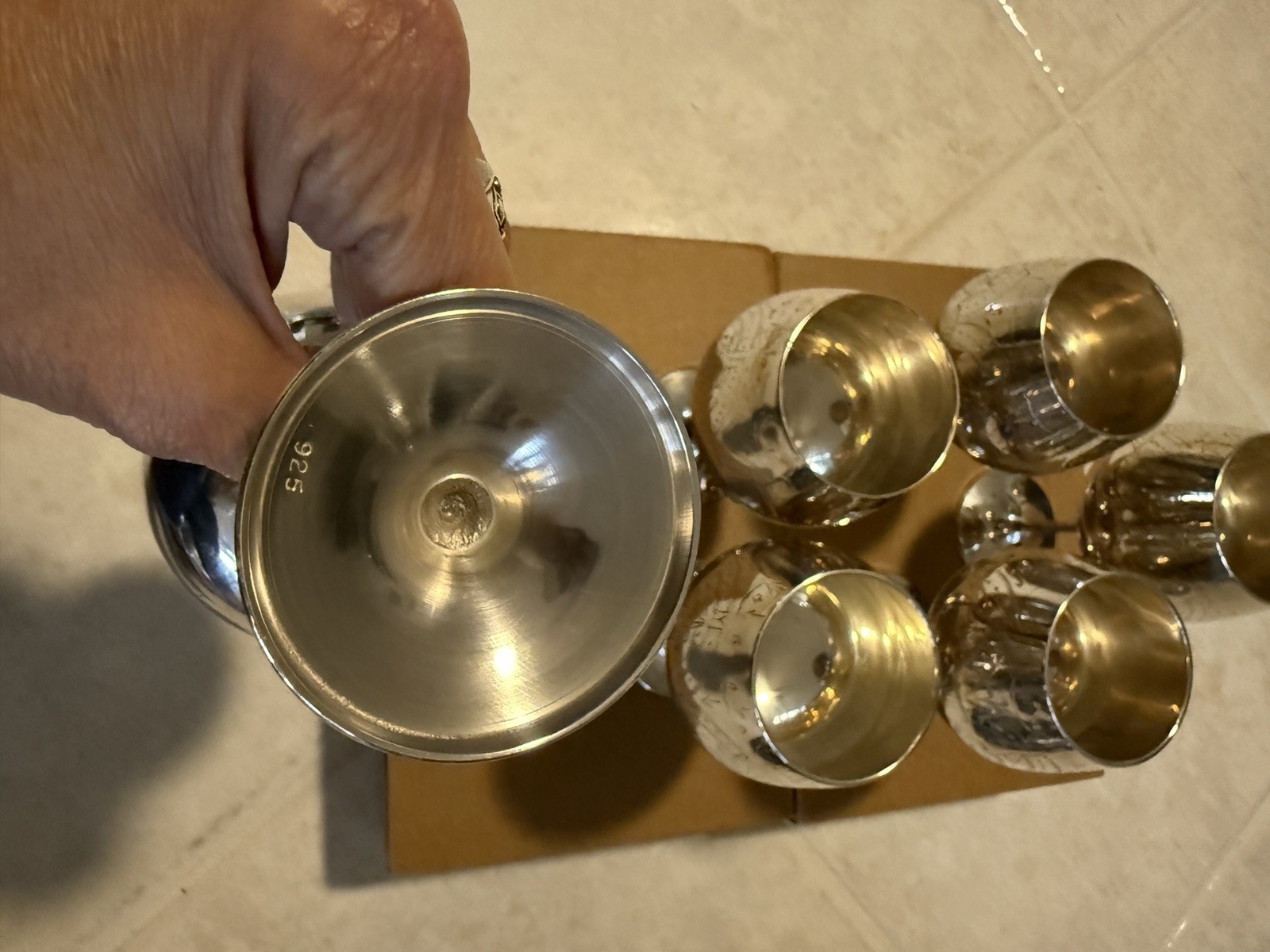 Israel Vintage Wine Goblets Set Of 6 Edged Silverplate Marked 925 6” Tall