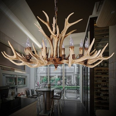 Rustic Vintage 8/10 Light Resin Horn Chandelier Deer Antler Ceiling Pendant Lamp