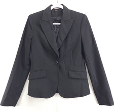 Express Womens Wool Fitted Blazer Black One Button Sz 6 Business Capsule Office
