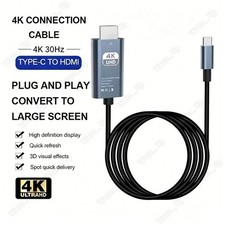 4K 30Hz USB C to HDMI Cable Type C Mirroring Cord For iPhone Air Duo 18 17 16 15
