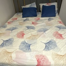 Floral  Garden Full Bedding Set - White/Red/Blue Duvet Cover  Pillowcase
