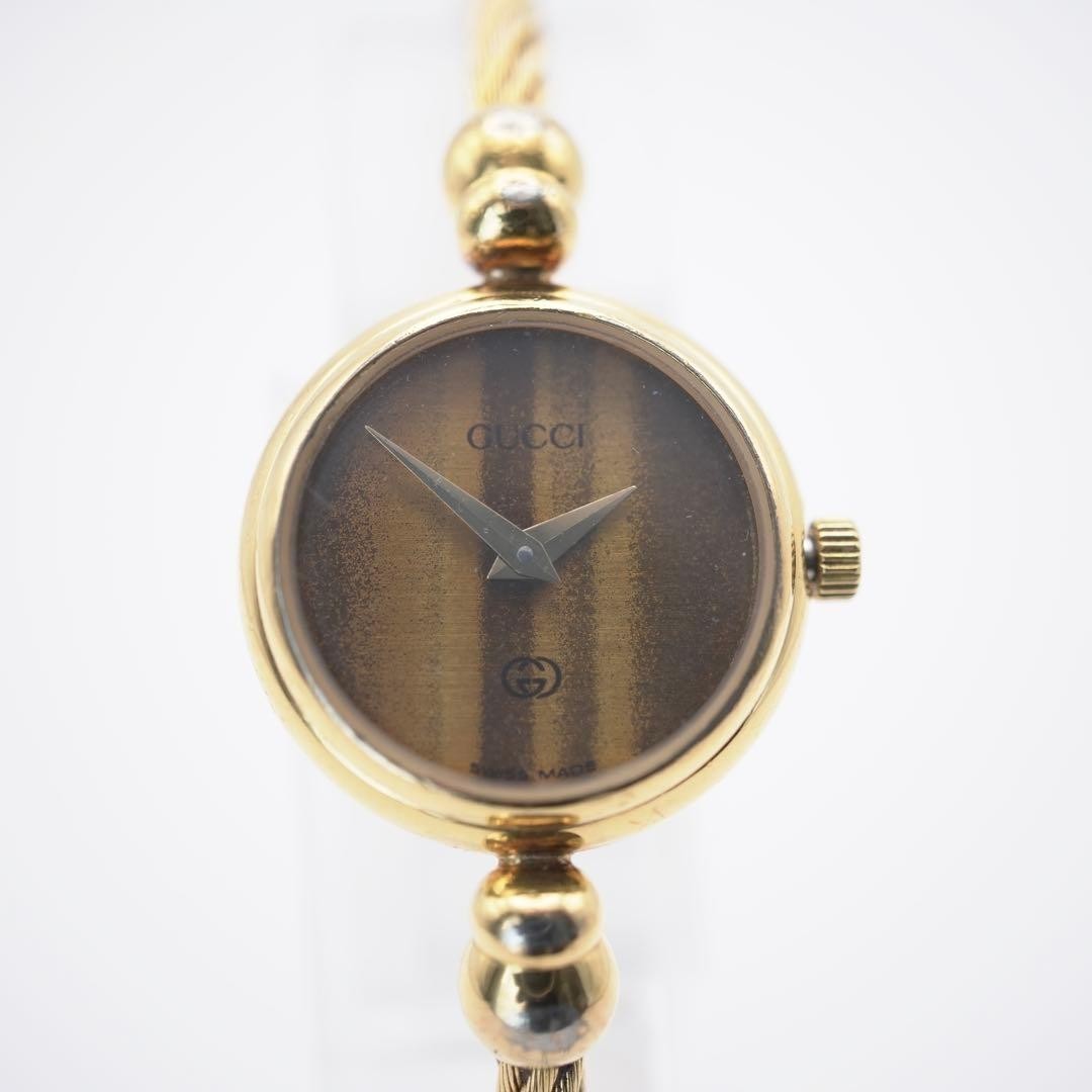 GUCCI 2700L Gold Quartz Tiger Eye Dial Women's Bangle Watch Japan