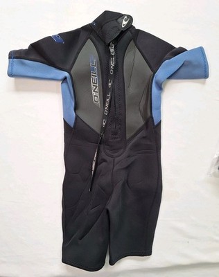 O'NEILL Reactor Shortie Wet Suit 2mm Back Zip Short Sleeve Black/Blue Kid Size 8