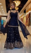 Fashionable Pure Silk Black Top Palazzo With Dupatta For Women Party Wear