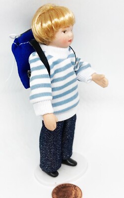 Dolls House Dressed Modern Boy With His Backpack 1:12 Scale Miniature tumdee