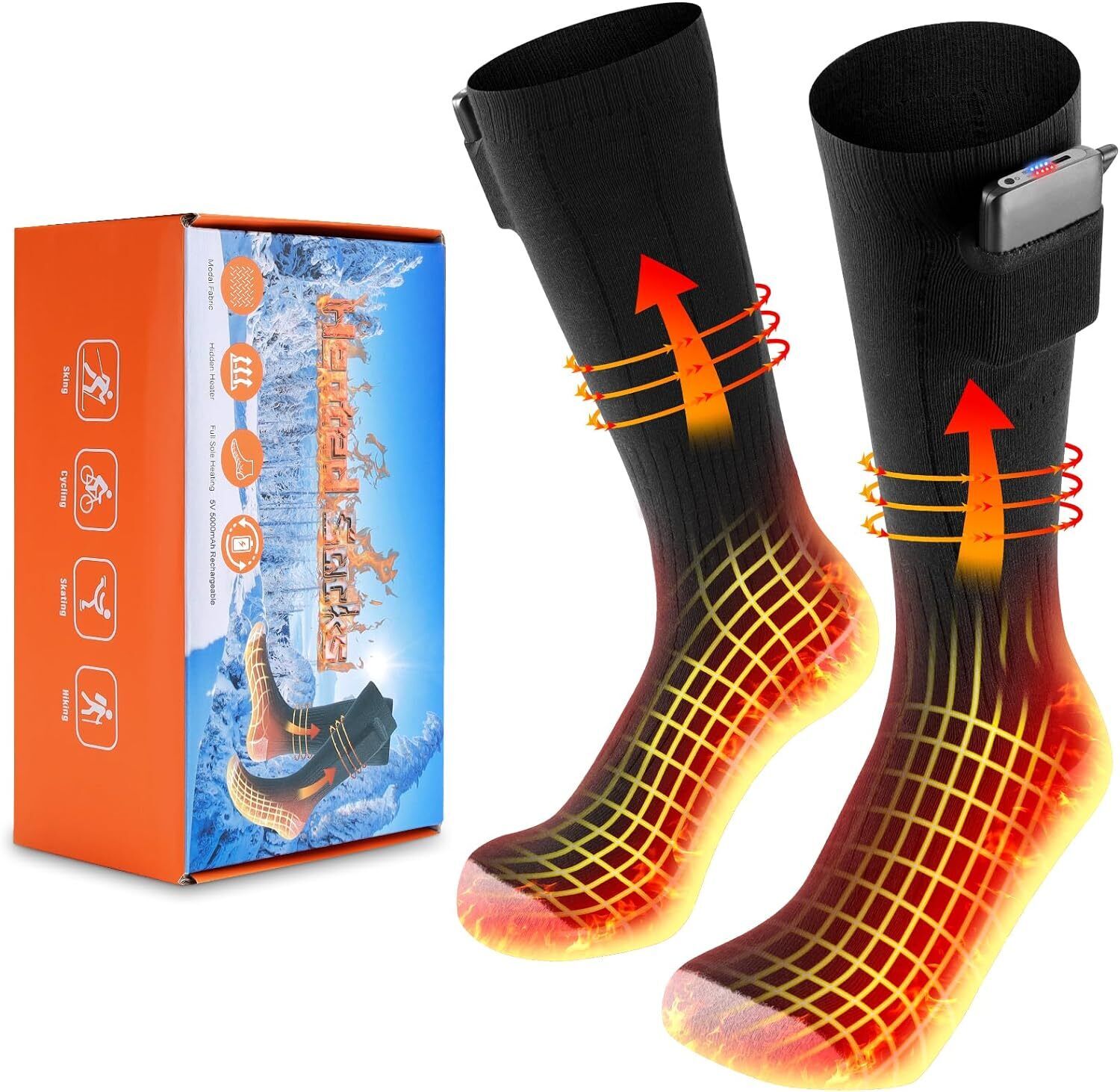 Electric Heated Socks Rechargeable 5000mAh Battery Men Women Winter ...