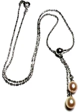 Gorgeous Double Dangle Pearl Pendant Necklace 16" Sparkle Bead Ball