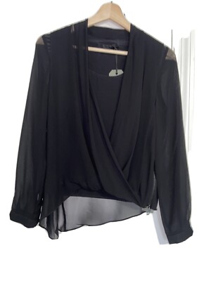 Haut Noir En Soie AllSaints Abi Taille 0 - Manches, Fermeture éclair Latérale, Neuf étiqueté