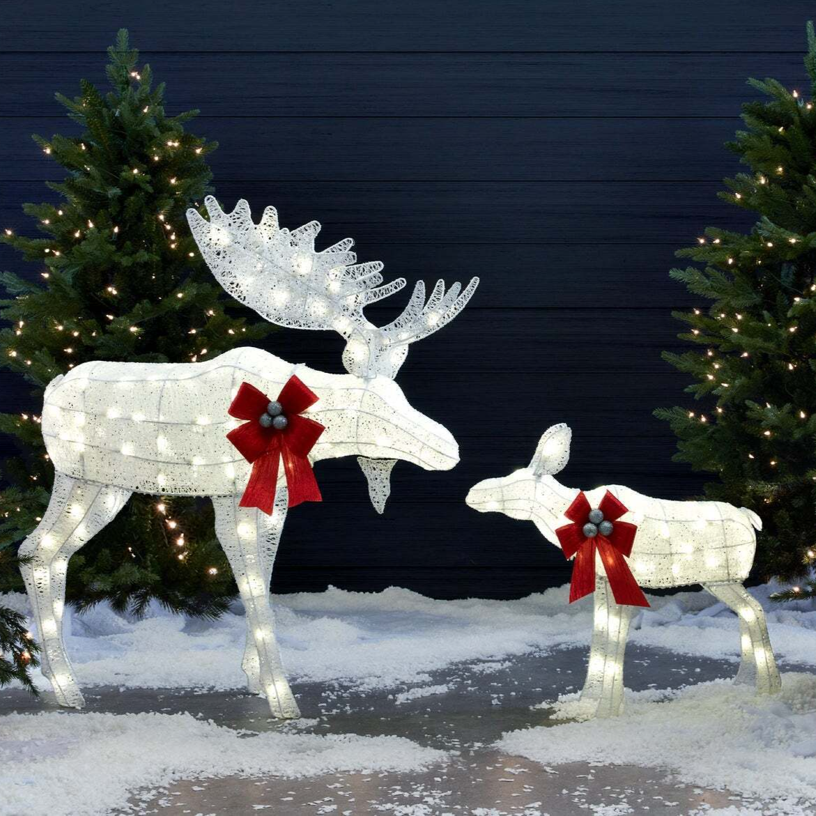 2 Piece LED Clear Lights White Moose Family Outdoor Christmas