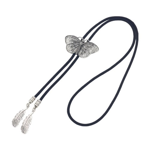 Jaczora 2PCS Western Bolo Tie Necklace - Leather Cowboy Necktie With Butterfly Slide