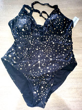 womens PLUS size 18W YONIQUE SWIM SWIMMING SUIT black GOLD STARS PADDED BRA
