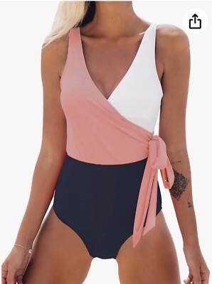 CUPSHE Women's One Piece Swimsuit Wrap Color Block Tie Side Bathing Suit 