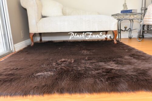 60" x 72" Chocolate Brown Rectangle Bearskin Grizzle Furry Shaggy Home Rug Decor - Afbeelding 1 van 3
