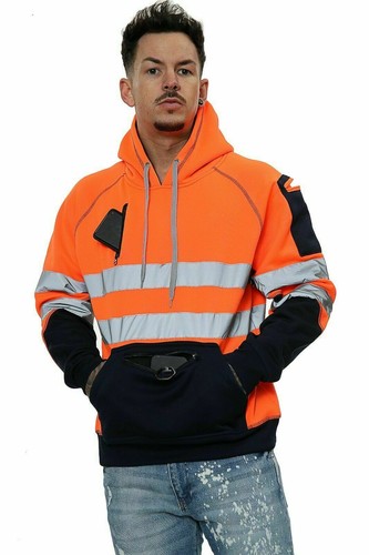Hi Viz Vis High Visibility Jacket 3 Zips Hoodie Work Zip Hooded Top SweatShirts - Picture 7 of 11