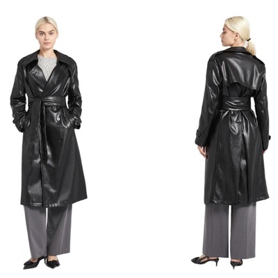 Oversized Vegan Leather Trench Coat Black Boa. Because of Alice 