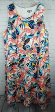 Jessica Howard Sleeveless Floral Linen Blend Midi Dress w/ Pockets Plus Size 28W