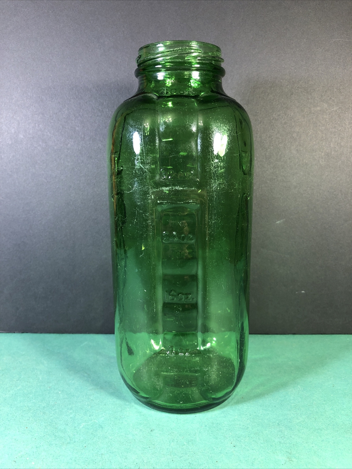 Vintage Green Glass Water Juice 40 oz Jar Embossed No Lid eBay