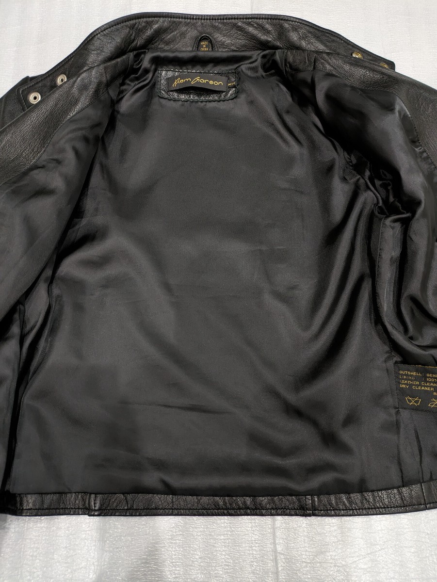 Rem Garson Classic Black Genuine Leather Motorcycle Jacket Silver Zippers XS View 6