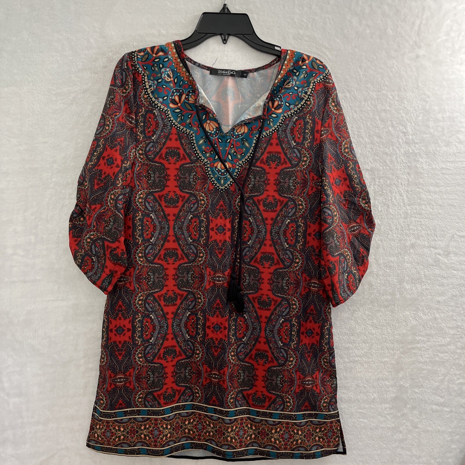 Urban Coco Dress Womans Small Geometric Multicolor 3/4 Sleeve Polyester Blend