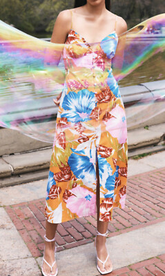 ZARA TROPICAL PRINT MIDI DRESS V-NECK THIN STRAPS SIZES XS-L REF. 3460/464  | eBay