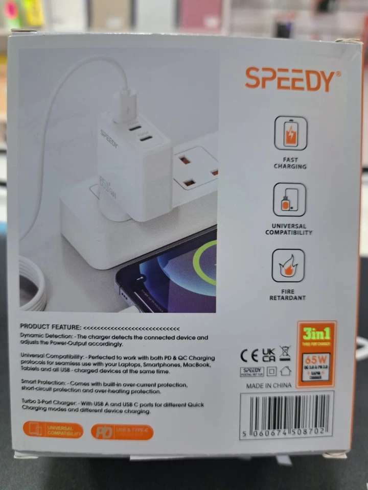 PD 65W Charger Adaptor Fast Charging Plug Compatible USB-C Device UK Charger - Image 2 of 4