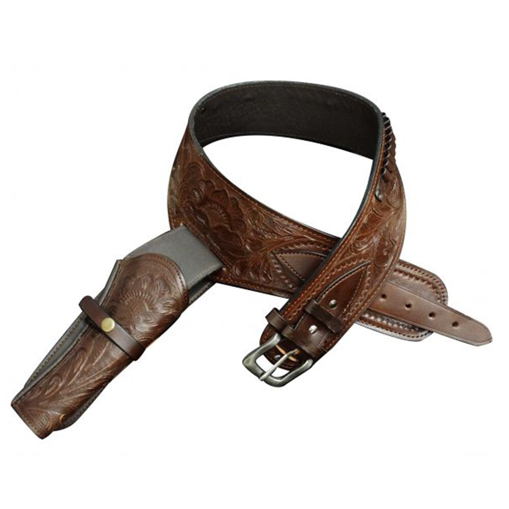 SHOWMAN Western Cowboy Tooled Leather Gun Holster with Belt