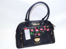 Marc New York Satchel Purse Black Floral Rose Embroider With Shoulder Strap