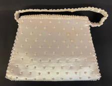 VINTAGE White Wedding Bridal Sequin Iridescent Bag Purse Clutch Strap