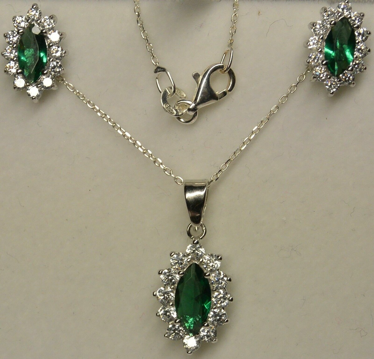 Boucles D'oreilles Argent Rhodié Avec Verre émeraude Et CZ - Dolly-Bijoux - Neuf Avec étiquettes
